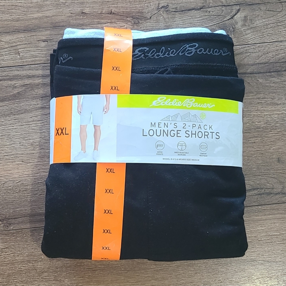 NWT'S- EDDIE BAUER -2 pack Lounge Shorts- Gray/Black- Dual Side Pockets - Sz XXL